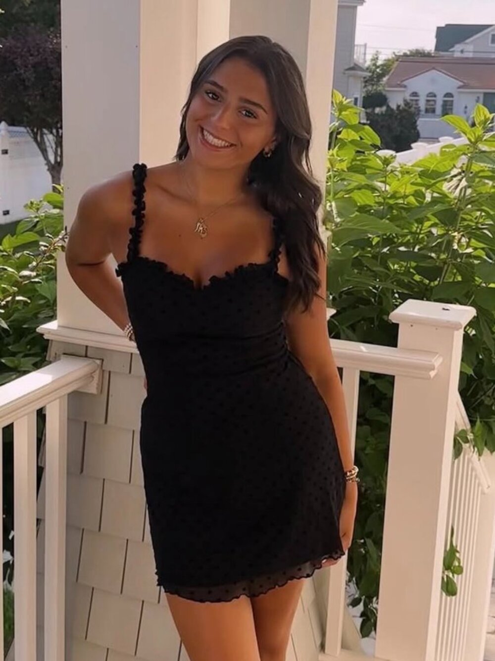 black polka dot mini dress